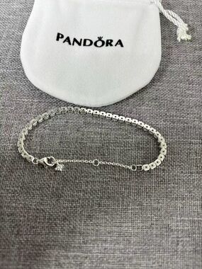 Pandora Silver Box-Link Bracelet with Safety Chain - Silver